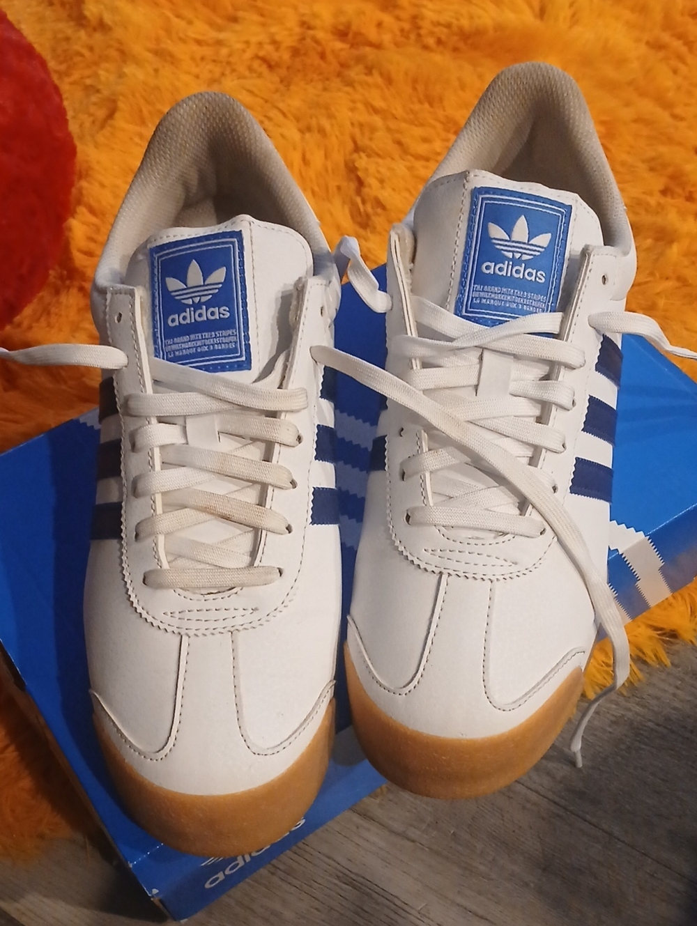 adidas MenWhite and Blue Gazelle-Style Sneakers
